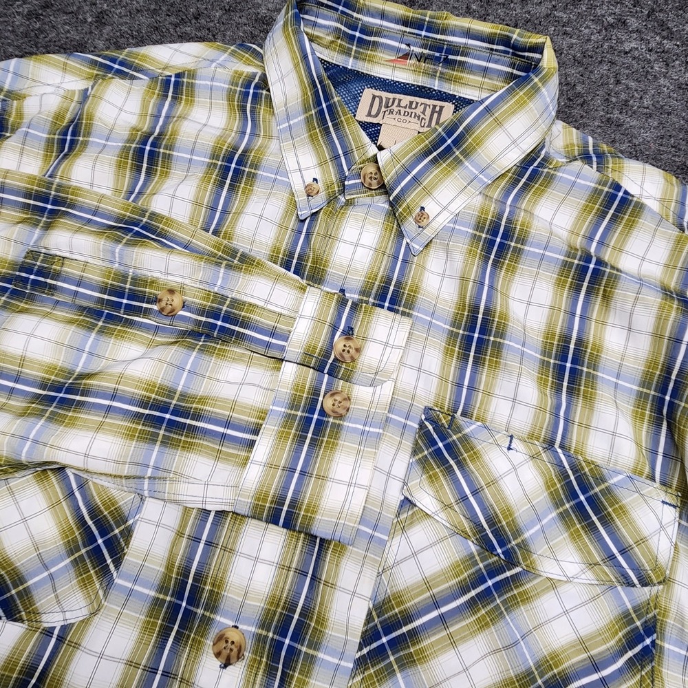 Duluth Trading Mens No Fly Zone Vented Fishing Shirt Plaid Long Sleeve Large